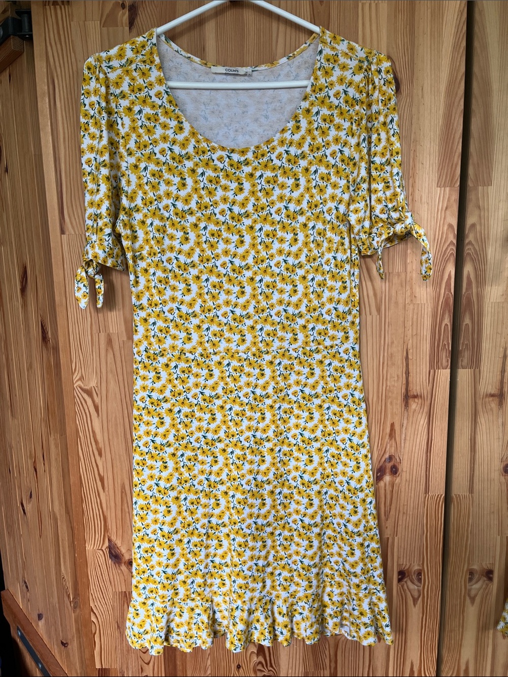 Yellow Floral Tie-Sleeve Dress (size M)